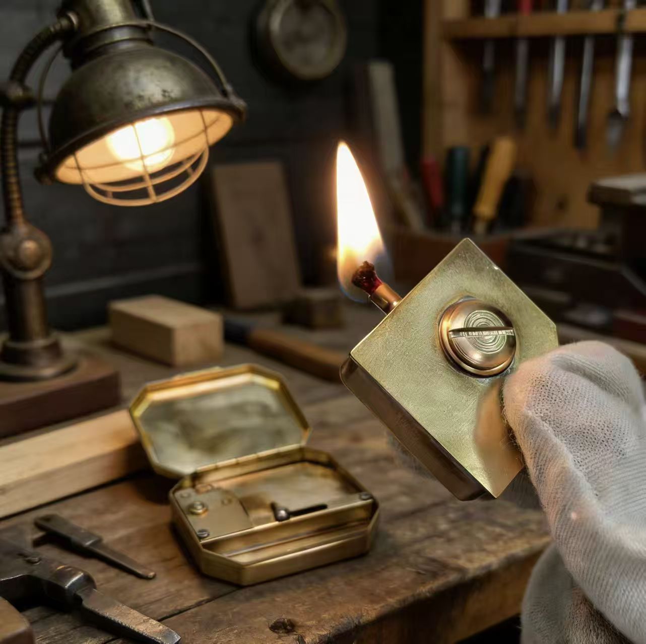 Vintage Collectible Lighters - Vintage Reines Kupfer Zahnrad-Kerosinfeuerzeug Handgefertigtes Achteckiges