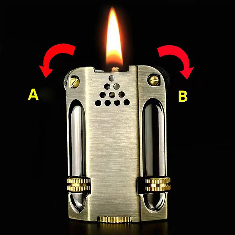 Vintage Collectible Lighters - Vintage Zink-Legierung Dual-Flint-Rad-Zünd-Benzin-Feuerzeug für Herren Zigaretten