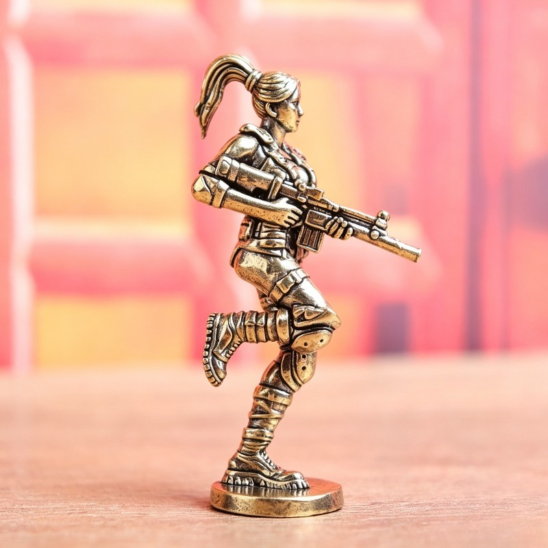 Vintage Collectible Ornaments - Messing-Figur einer weiblichen Kriegerin, Vintage-Metallkunststatue, thematisches