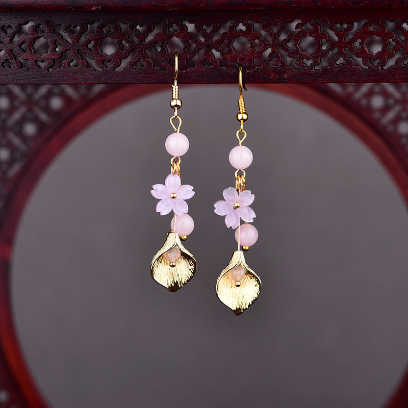 Vintage Item - Rosa natürliche Jade-Blumen-Ohrringe, Vintage-Geschenke für Frauen,
