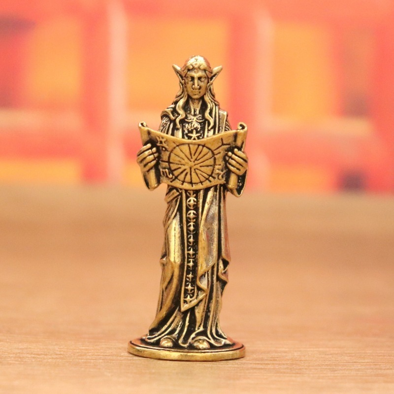 Vintage Collectible Ornaments - Vintage-Messingfigur eines Elfen-Prophezeers, Fantasy-Statue eines spitzohrigen